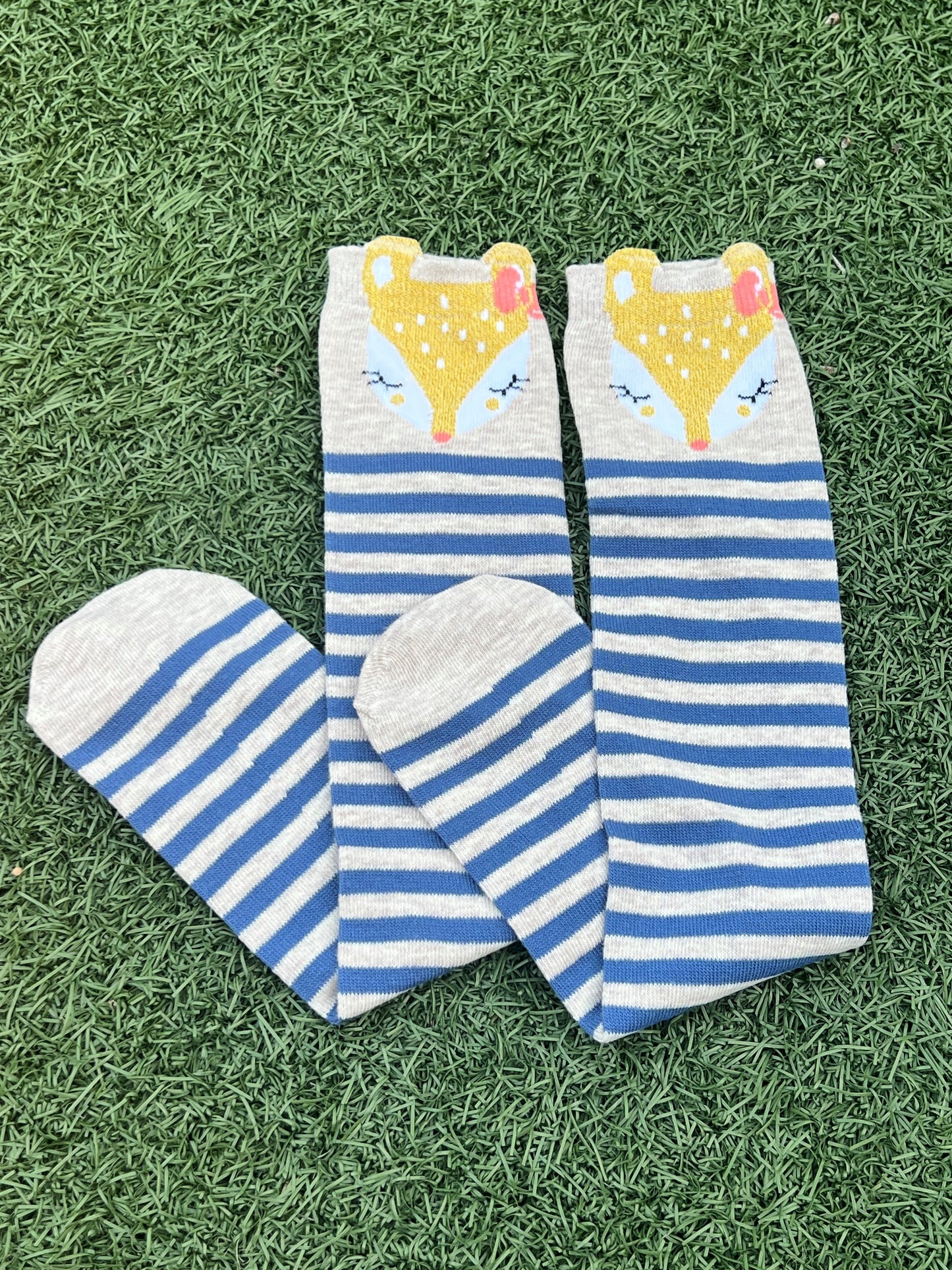 #1 TOP SELLER - Cute Deer Knee High Socks - Blue Stripes