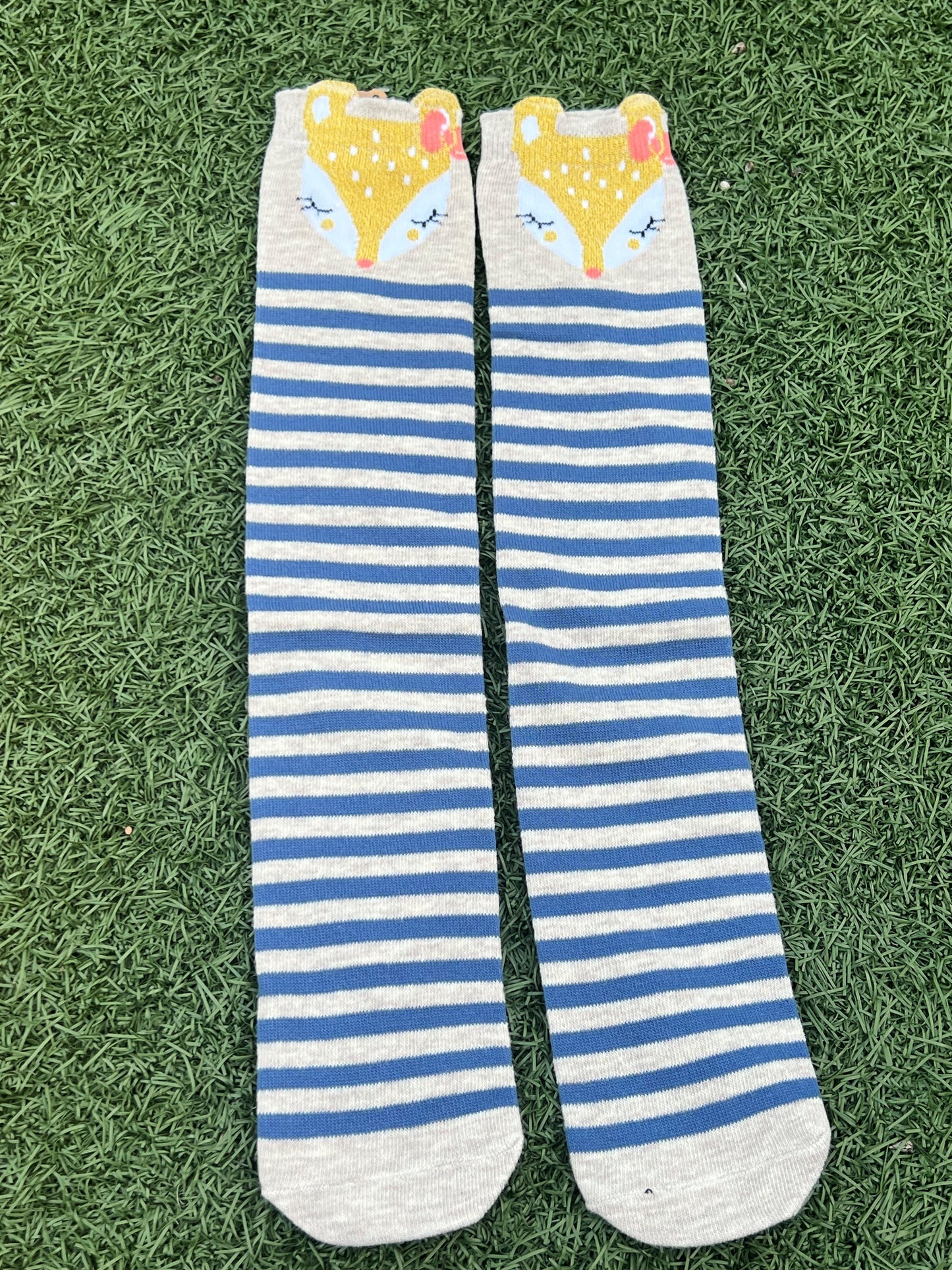 #1 TOP SELLER - Cute Deer Knee High Socks - Blue Stripes