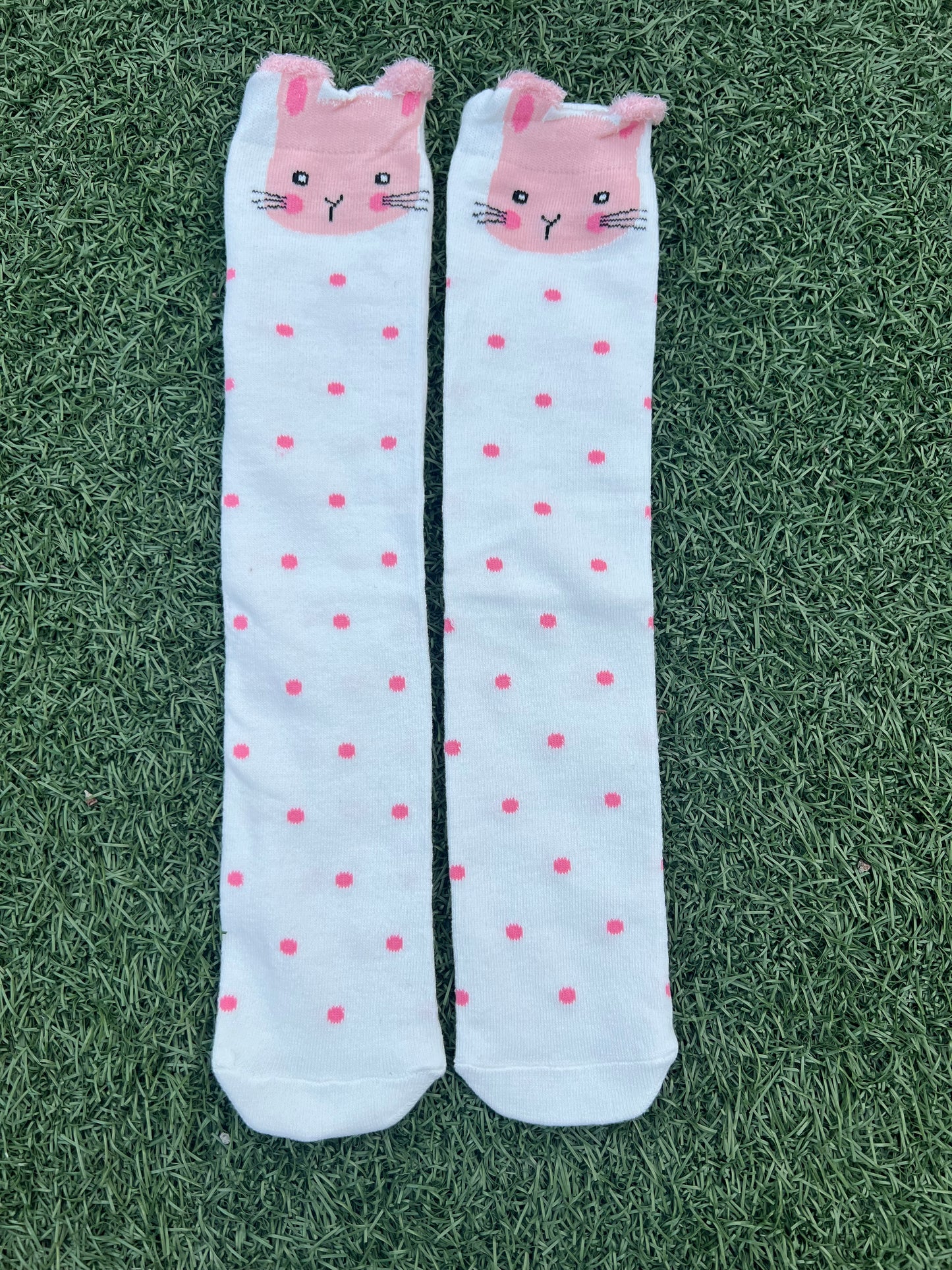 Cute Bunny Knee High Socks - Pink Polka Dots