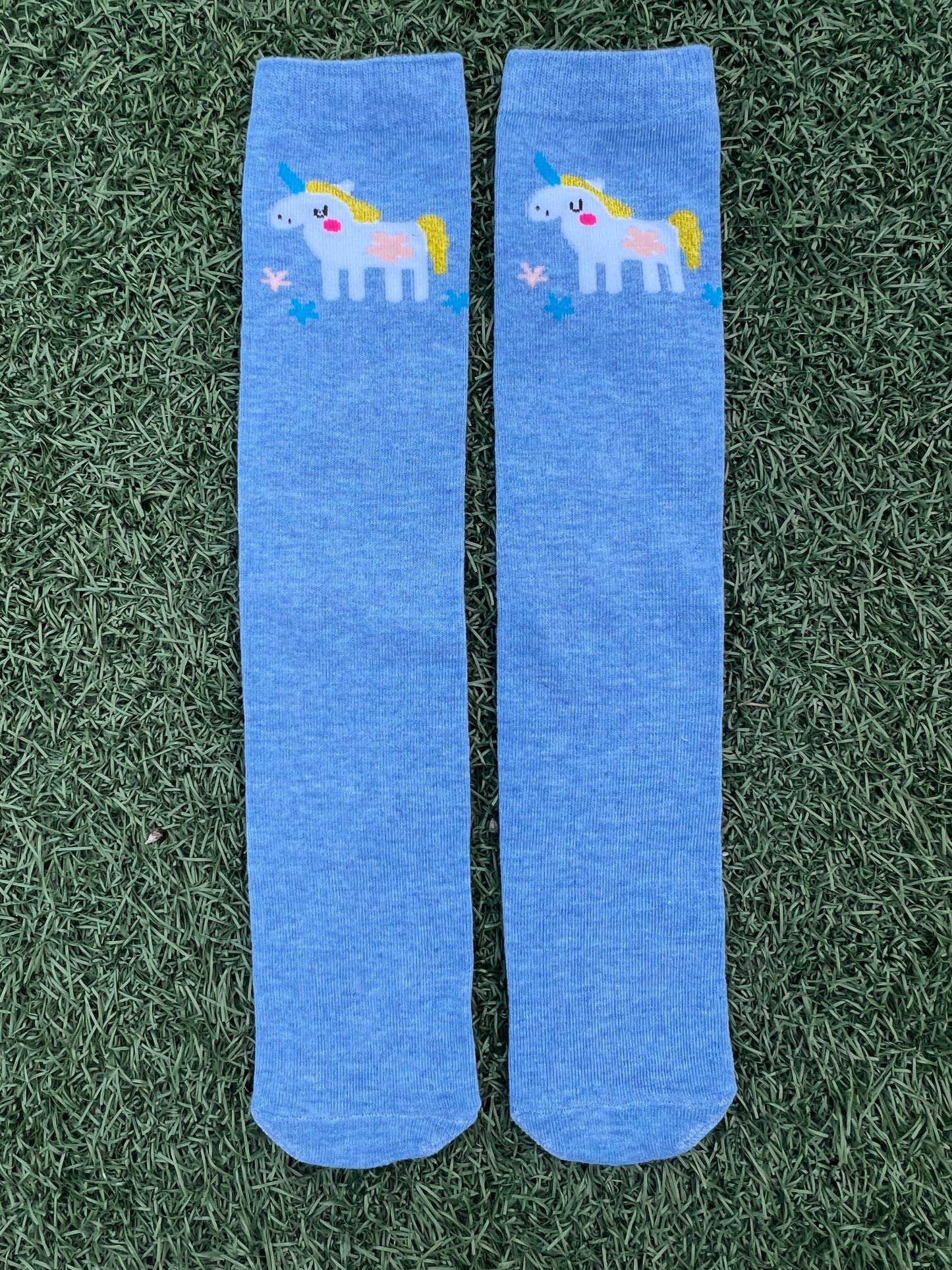 Cute Unicorn Knee High Socks - Solid Blue