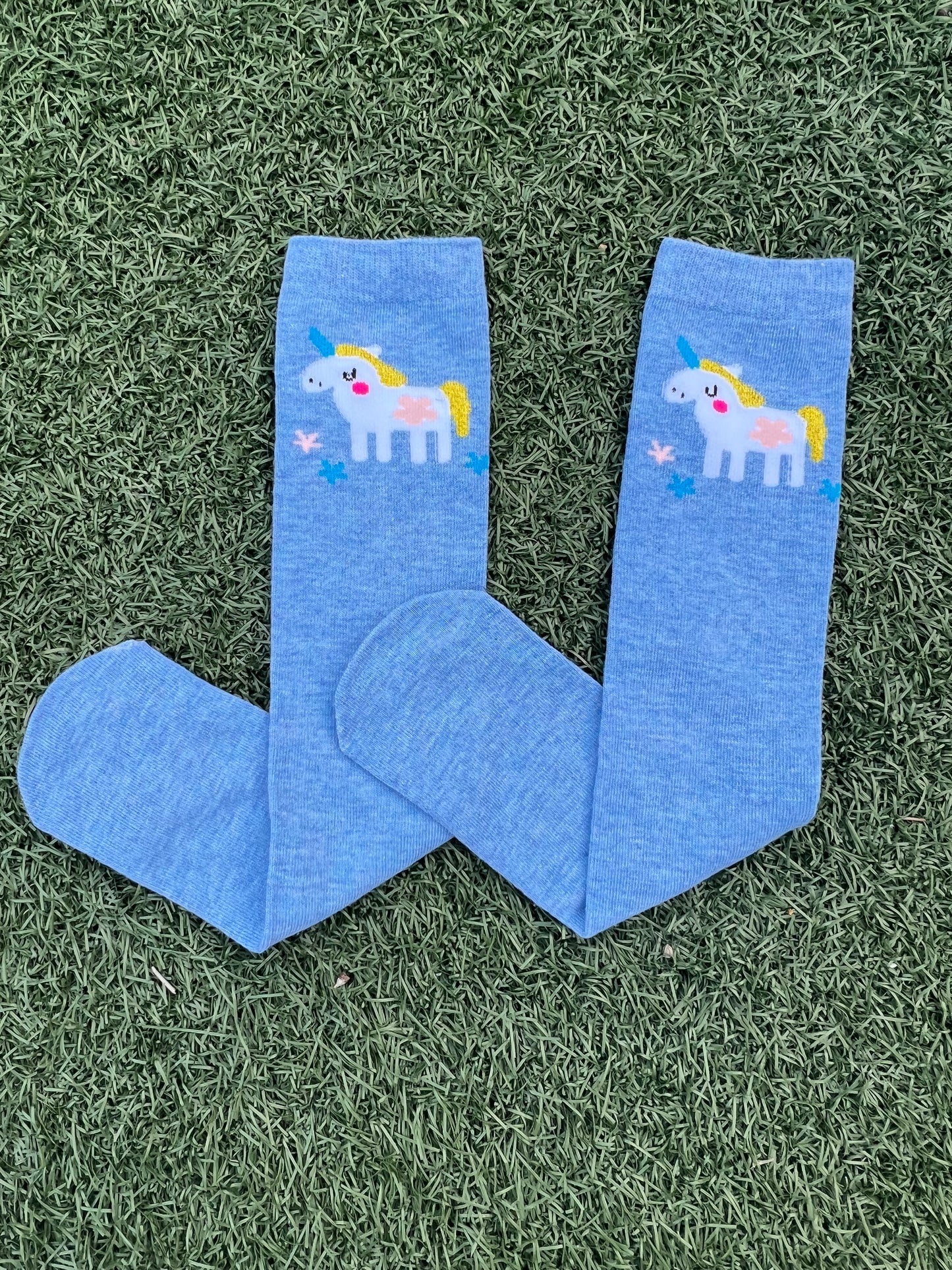 Cute Unicorn Knee High Socks - Solid Blue