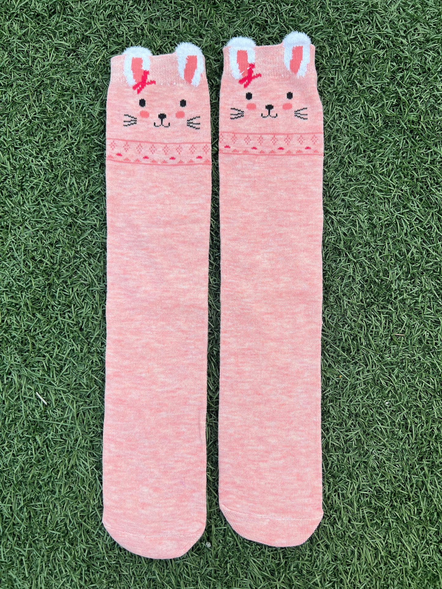 Cute Bunny Knee High Socks - Pink