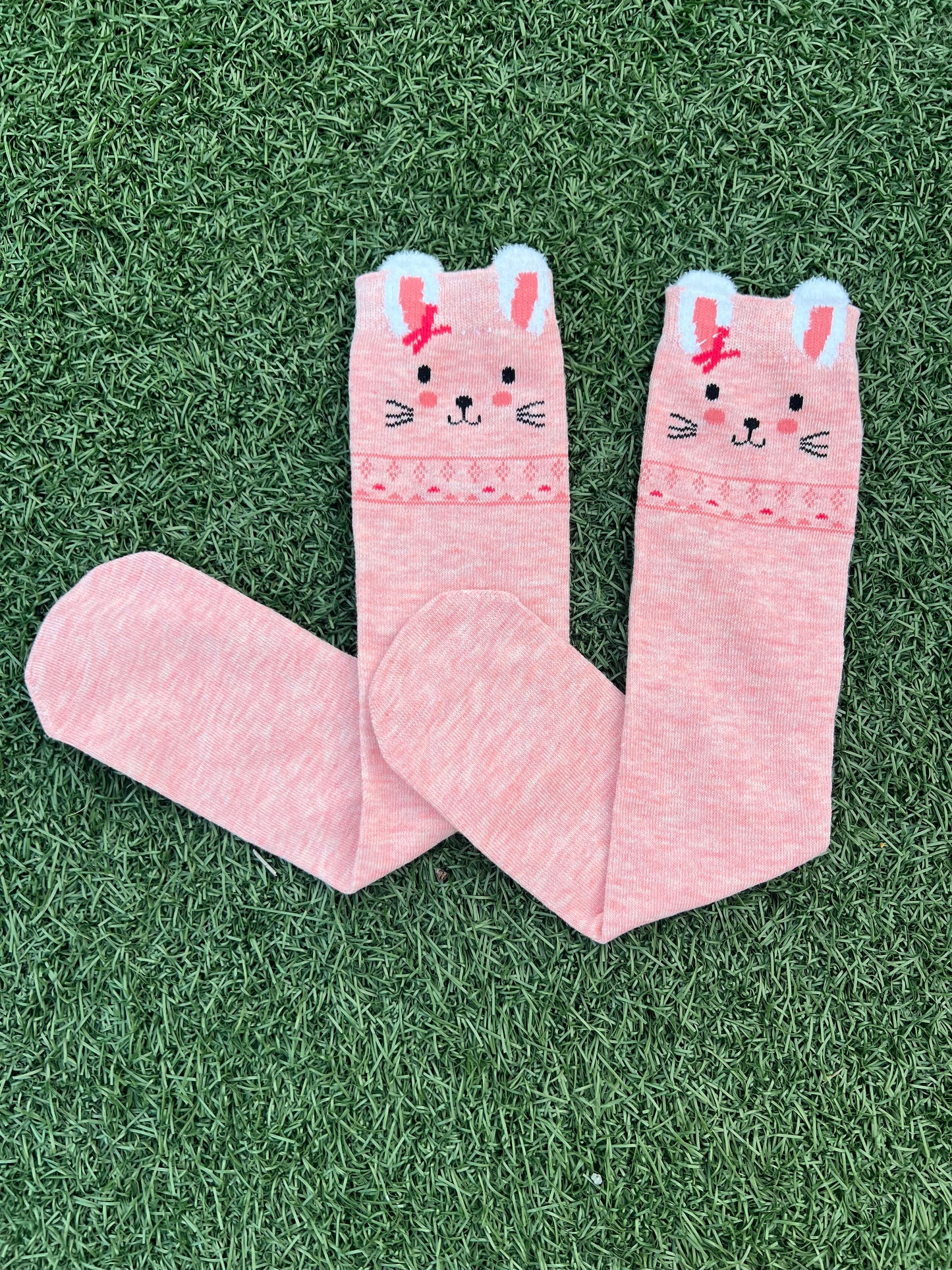 Cute Bunny Knee High Socks - Pink