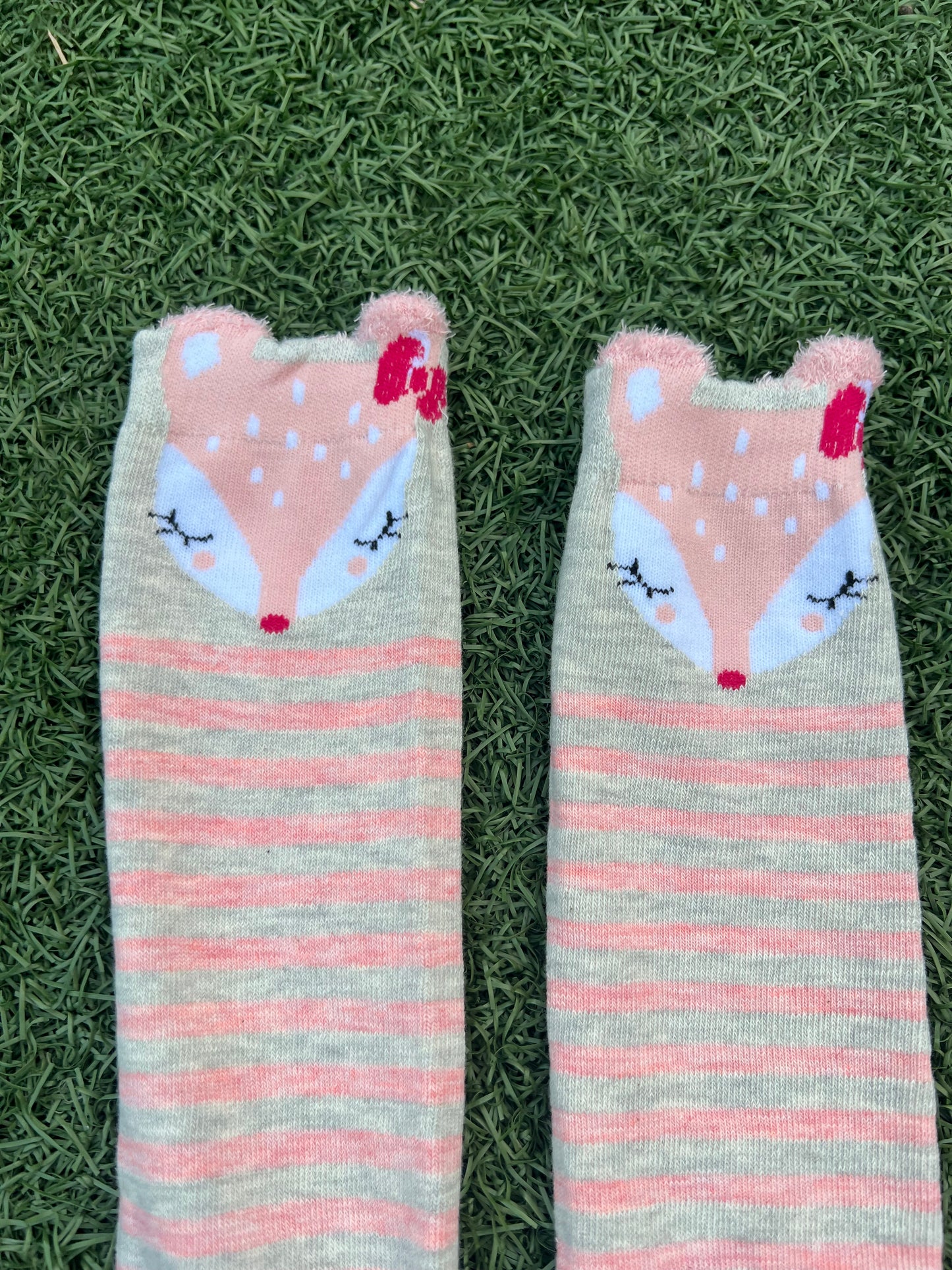 Cute Deer Knee High Socks - Pink Stripes