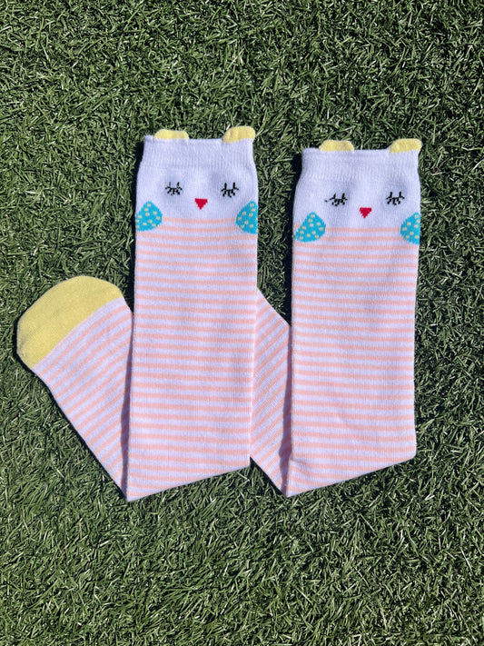 Cute Owl Knee High Socks - Pink Stripes