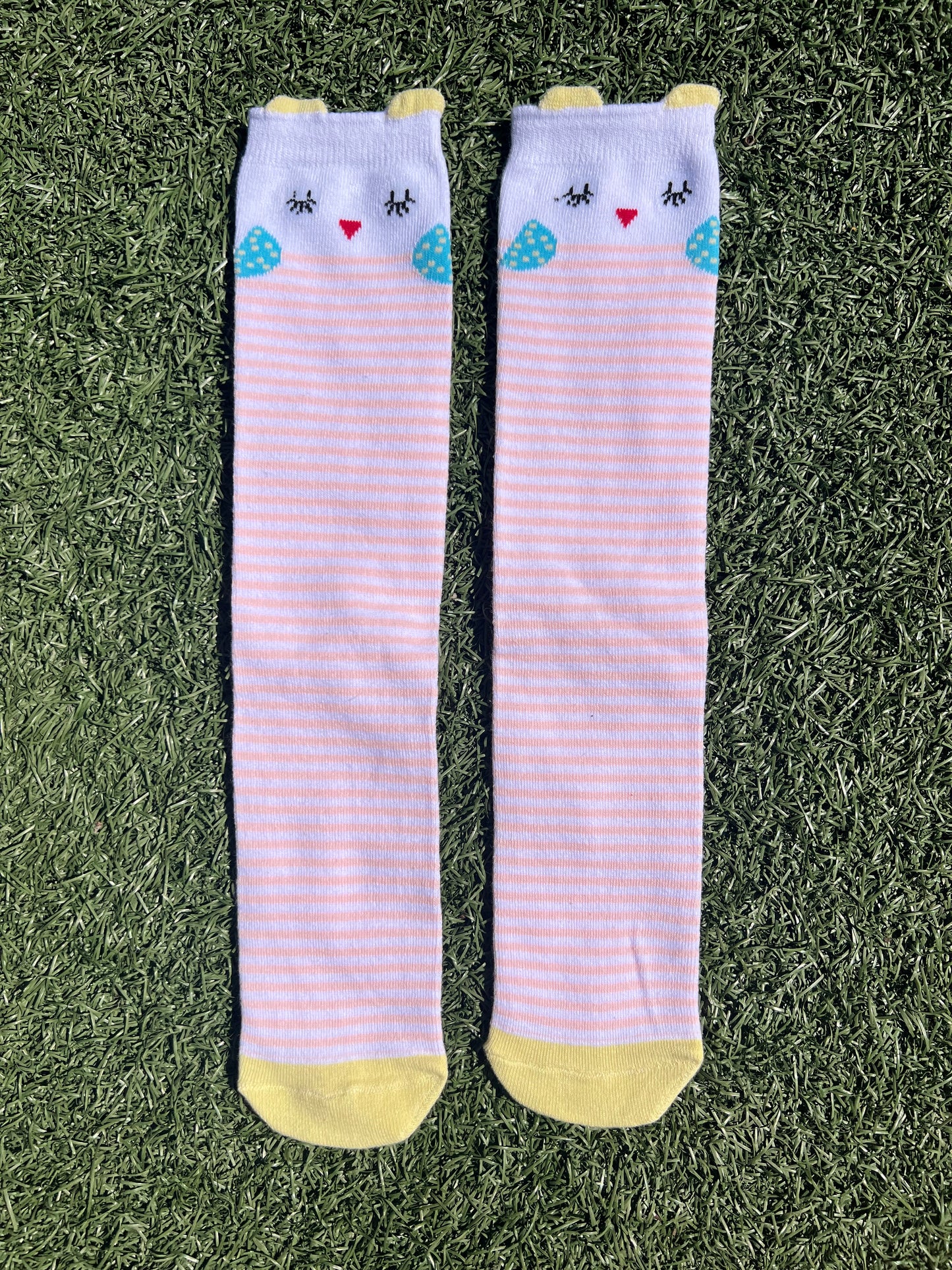 Cute Owl Knee High Socks - Pink Stripes