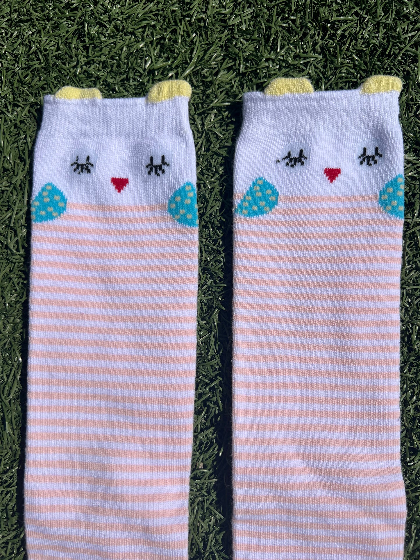 Cute Owl Knee High Socks - Pink Stripes