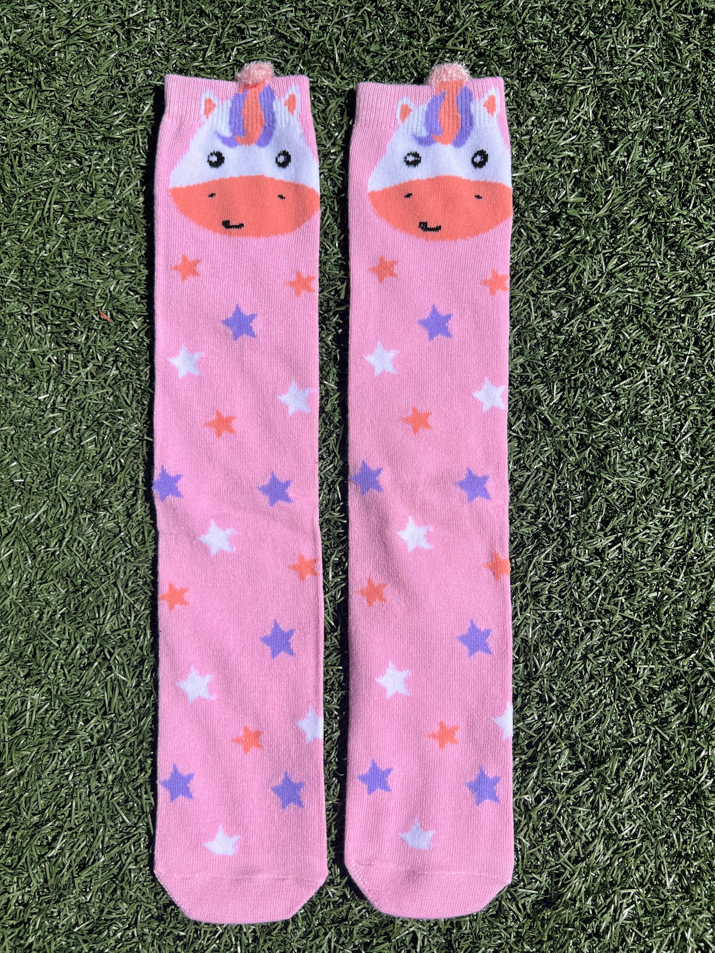 Cute Unicorn Knee High Socks - Pink Stars