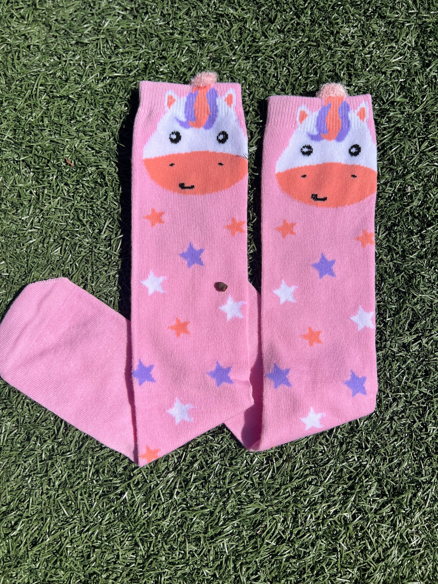 Cute Unicorn Knee High Socks - Pink Stars